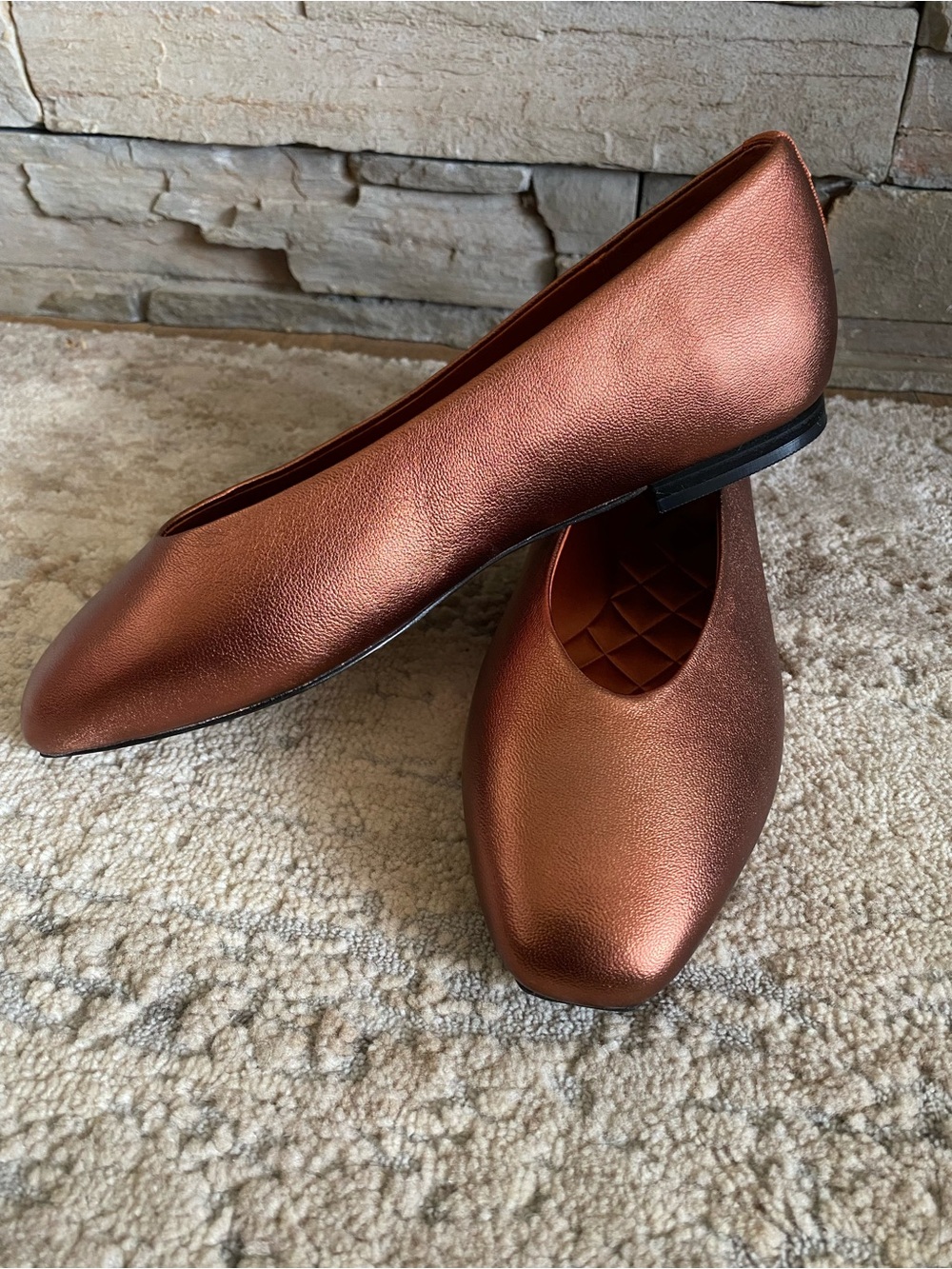 Birdies The Crane Copper Metallic Ballet Flats Slip On Square Toe: 5